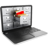 Records Management Icon, a laptop with a file cabinet displayed on the screen