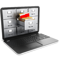 Records Management Icon - A laptop with a file cabinet in the screen
