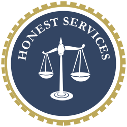 Honest Services Act Logo - A scale of justice in a blue circle